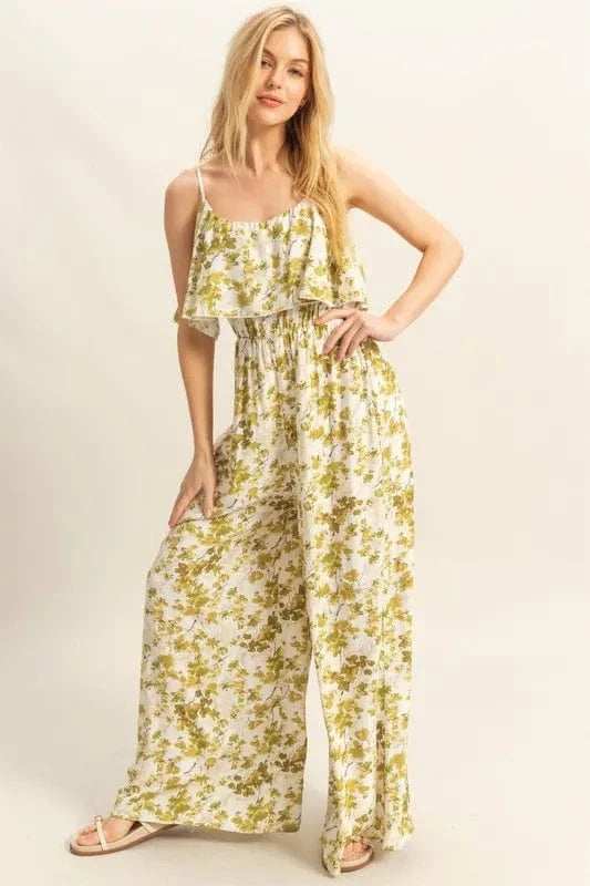HYFVE Floral Print Spaghetti Strap Wide Leg Jumpsuit - Trendsi - Flyclothing LLC
