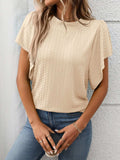 Round Neck Flutter Sleeve T-Shirt - Trendsi - Flyclothing LLC