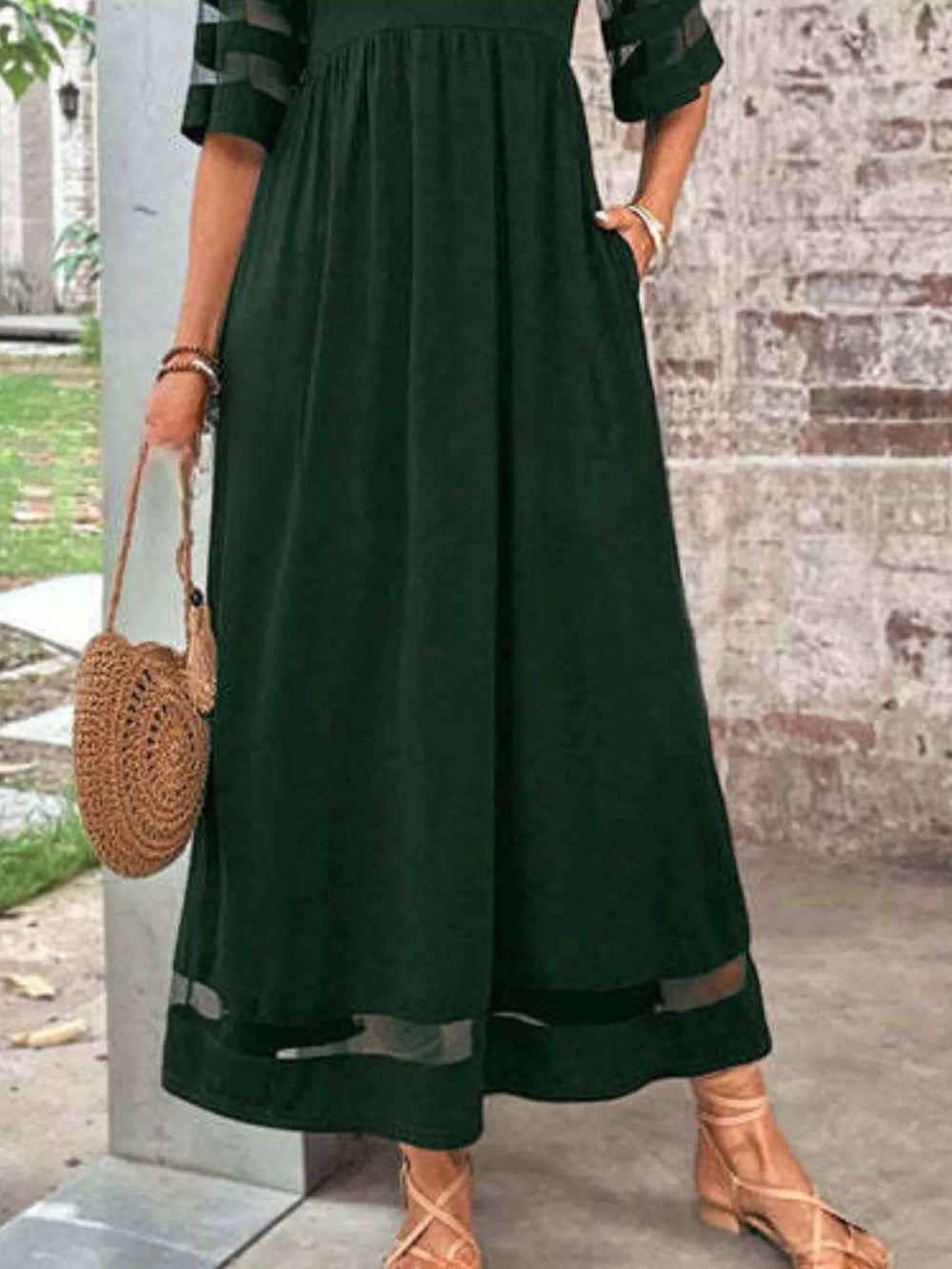 Full Size Round Neck Half Sleeve Dress Plus Size - Trendsi - Flyclothing LLC