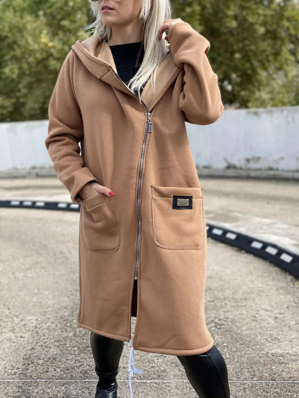 Full Size Asymmetrical Zip-Up Hooded Fleece Outerwear Plus Size - Trendsi - Flyclothing LLC