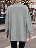 Textured Button Down V-Neck Long Sleeve Cardigan - Trendsi
