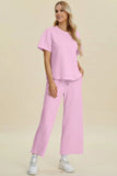 Double Take Full Size Texture Round Neck Short Sleeve Top and Pants Set - Trendsi
