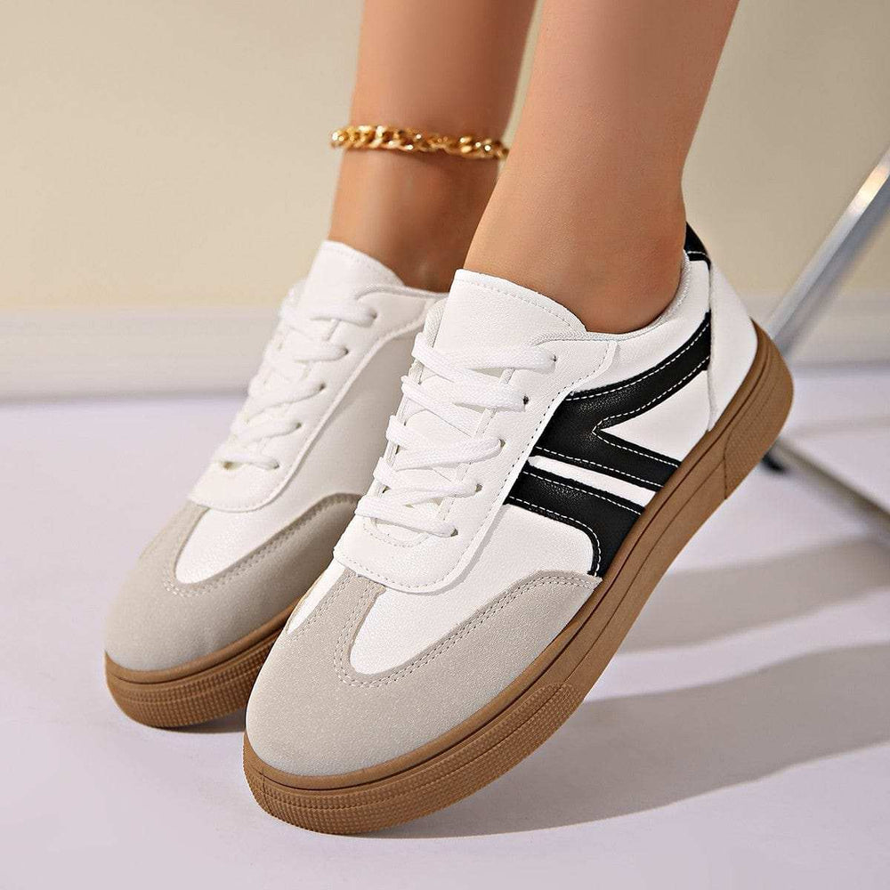 Lace Up Round Toe Contrast Sneakers - Trendsi - Flyclothing LLC