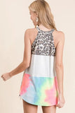 BiBi Leopard and Tie Dye Block Halter Neck Top - Trendsi