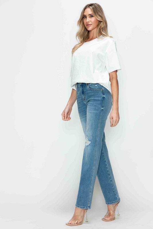 bytos Full Size Distressed High Rise Straight Jeans - Trendsi - Flyclothing LLC