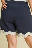 Umgee Full Size Color Blocked Scalloped Hem Shorts Plus Size - Trendsi