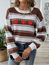 Heart Round Neck Long Sleeve Sweater - Trendsi - Flyclothing LLC
