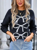 Bow Graphic Round Neck Long Sleeve Sweater - Trendsi