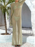 Openwork Backless Flare Sleeve Cover-Up Dress - Trendsi - Flyclothing LLC
