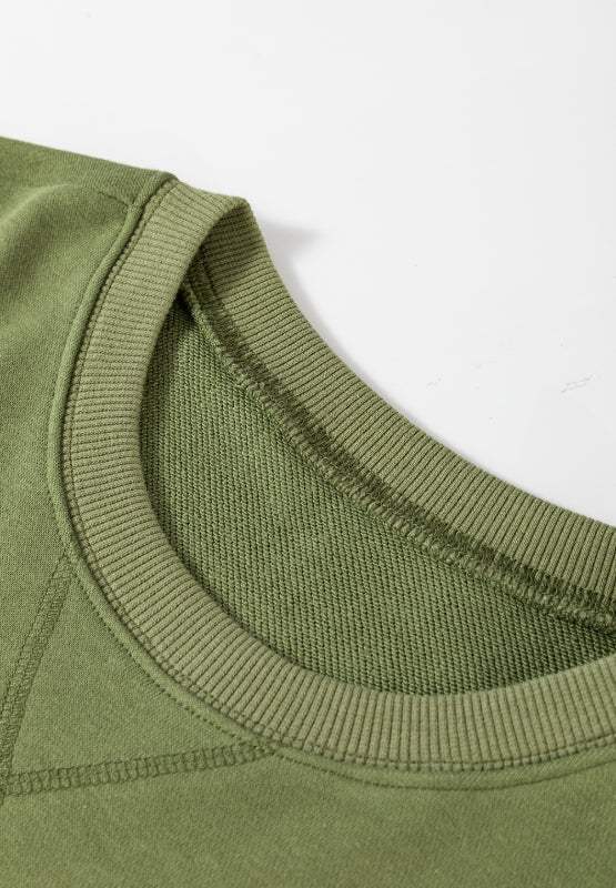 Solid Color Round Neck Long Sleeve Sweatshirt - Trendsi - Flyclothing LLC