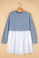 Striped Round Neck Long Sleeve Mini Dress - Trendsi - Flyclothing LLC