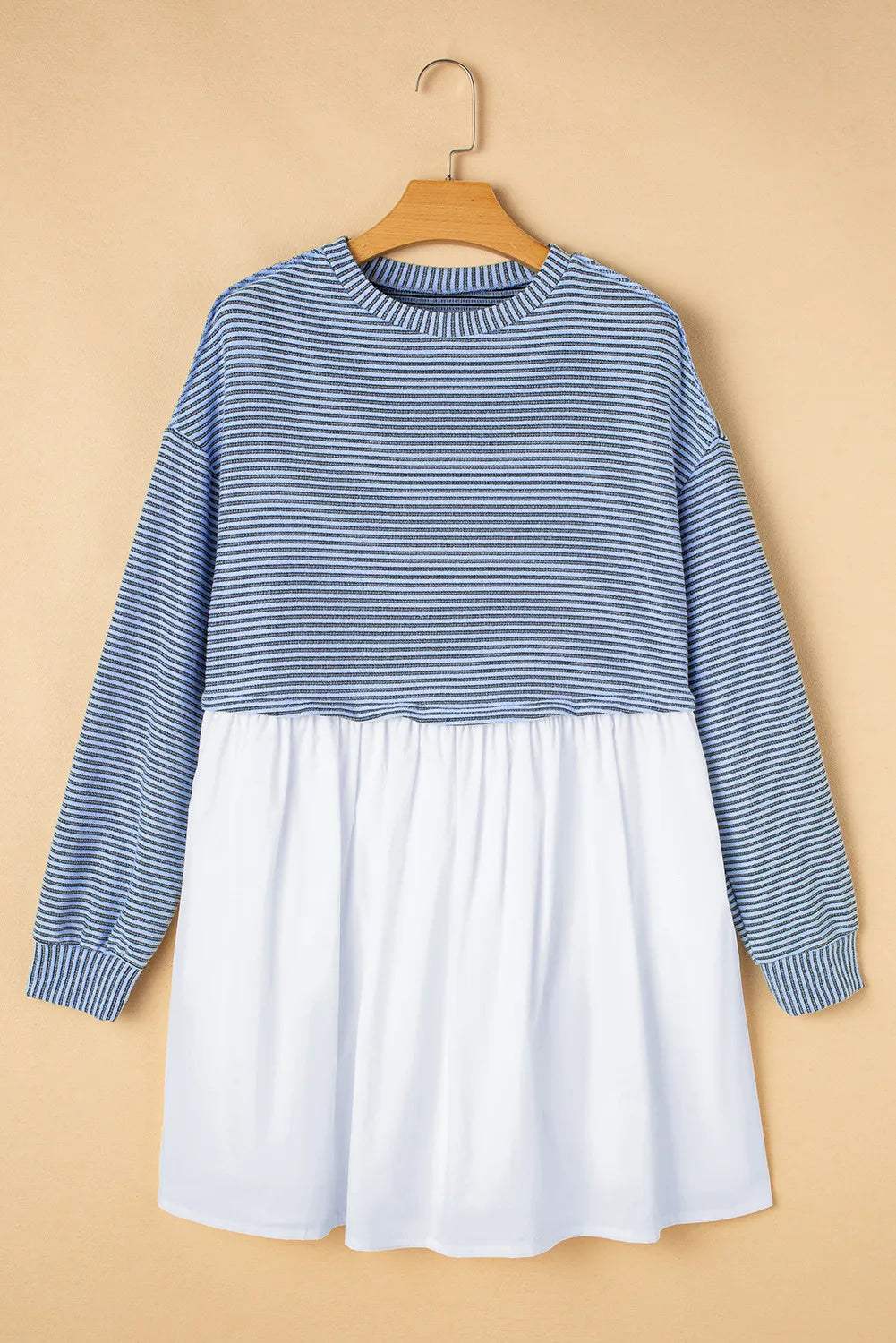 Striped Round Neck Long Sleeve Mini Dress - Trendsi - Flyclothing LLC