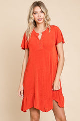 Culture Code Full Size Short Sleeve Ruffled Asymmetric Hem Dress - Trendsi