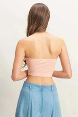 HYFVE Buttoned Front Strapless Knit Bustier Top - Trendsi - Flyclothing LLC