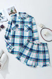 Plaid Snap Down Long Sleeve Top and Shorts Lounge Set - Trendsi - Flyclothing LLC