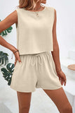 Round Neck Top and Drawstring Shorts Set - Trendsi - Flyclothing LLC