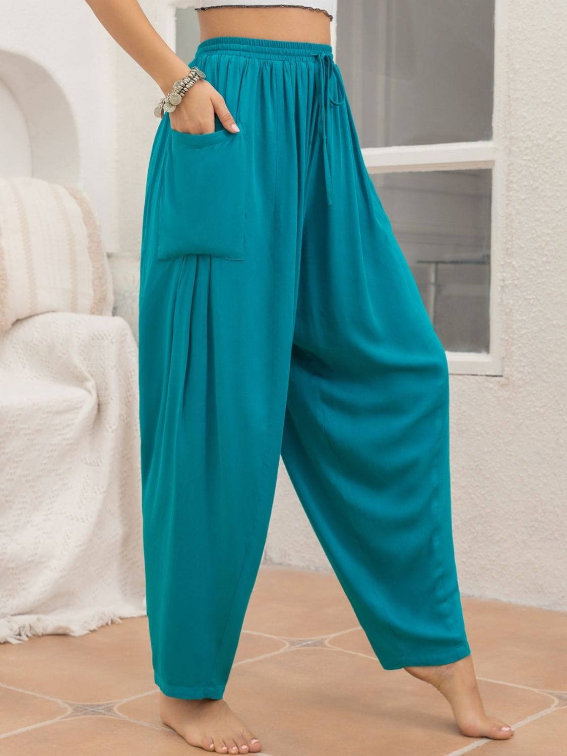 Drawstring Wide Leg Pants with Pockets - Trendsi