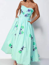 Floral Print Tube Maxi Dress - Trendsi - Flyclothing LLC