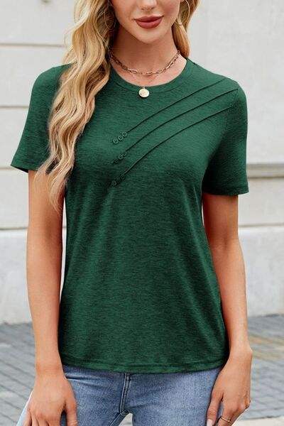 Round Neck Short Sleeve T-Shirt - Trendsi - Flyclothing LLC