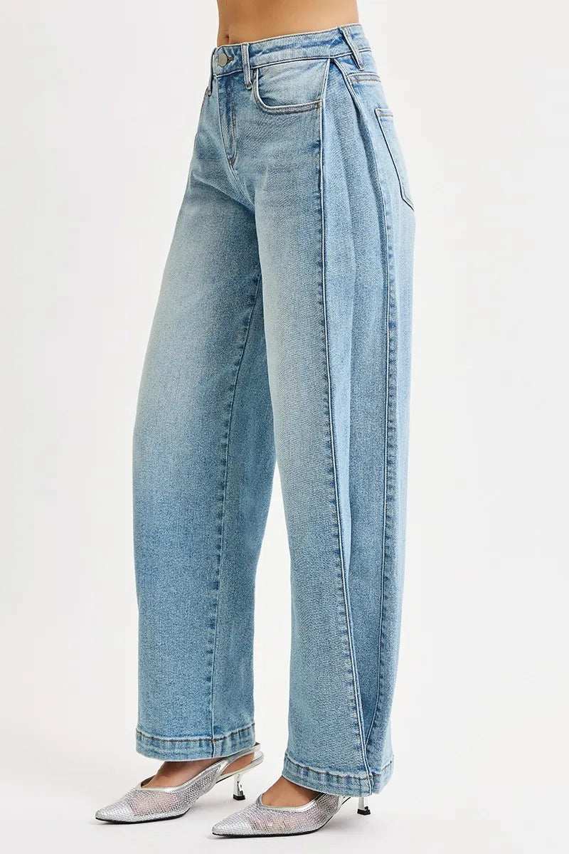 RISEN Mid Rise Wide Barrel Transferable Leg Snap Jeans - Trendsi - Flyclothing LLC