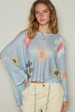 POL Flower Dropped Shoulder Long Sleeve Knit Top - Trendsi