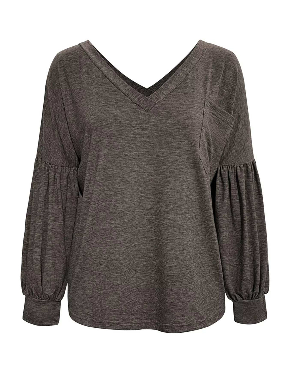 Oversized V-Neck Long Sleeve Blouse - Trendsi - Flyclothing LLC