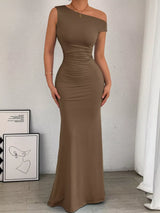 One-Shoulder Ruched Bodycon Maxi Dress - Trendsi - Flyclothing LLC