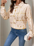 Perfee Printed Collared Neck Long Sleeve Shirt - Trendsi