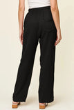Double Take Full Size Texture Drawstring Straight Pants - Trendsi