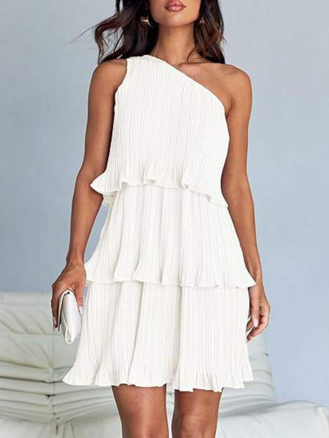 Layered Single Shoulder Mini Dress - Trendsi - Flyclothing LLC