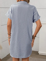 Striped Button Down Short Sleeve Mini Dress - Trendsi - Flyclothing LLC
