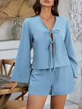 Devine Double Tied V-Neck Top and Shorts Set - Trendsi - Flyclothing LLC