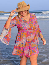 Plus Size Ruched Printed Long Sleeve Dress - Trendsi - Flyclothing LLC