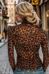Oh Full Size Frill Printed Mock Neck Long Sleeve Top - Trendsi