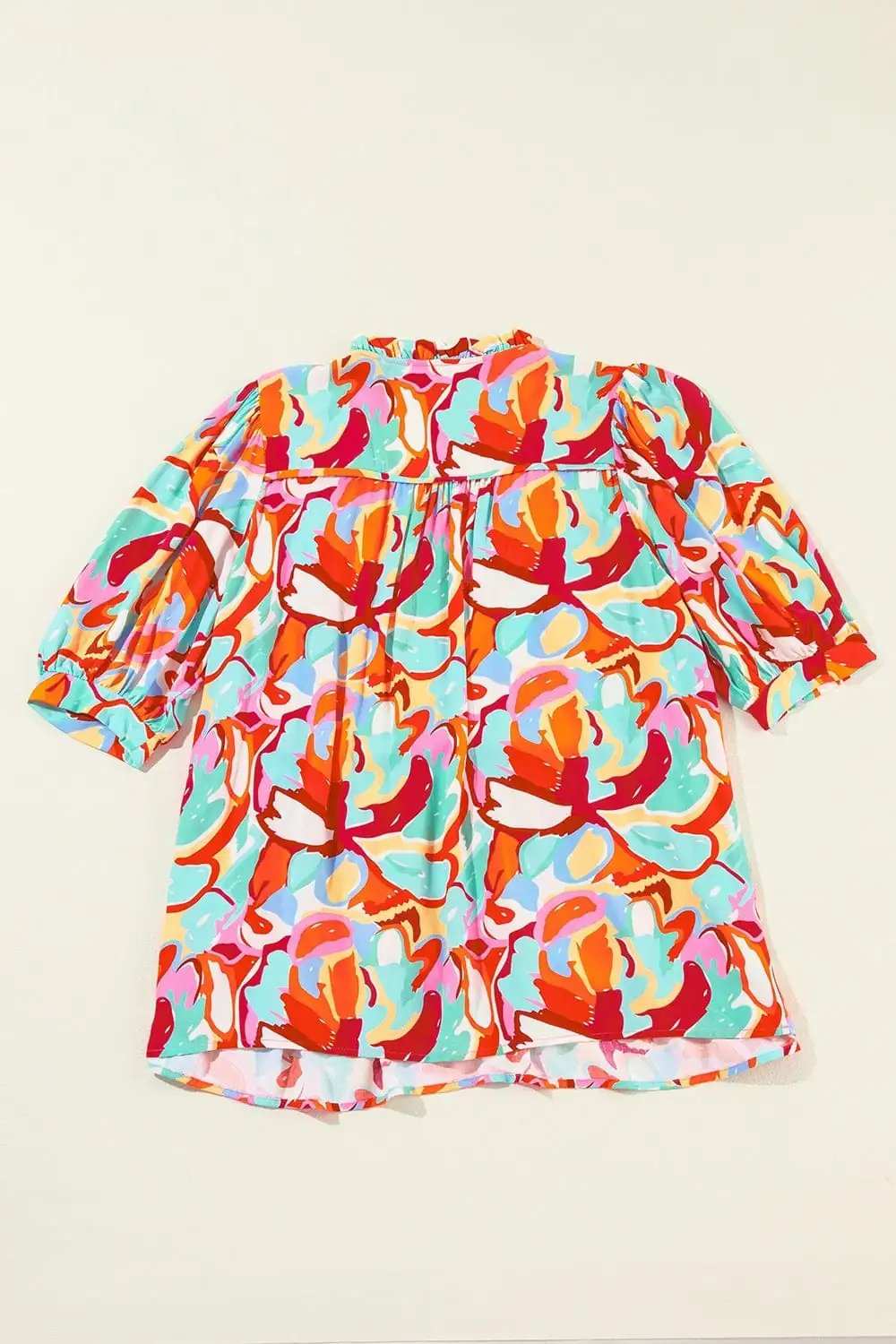 Printed Tie Neck Half Sleeve Blouse - Trendsi - Flyclothing LLC