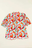 Printed Tie Neck Half Sleeve Blouse - Trendsi - Flyclothing LLC