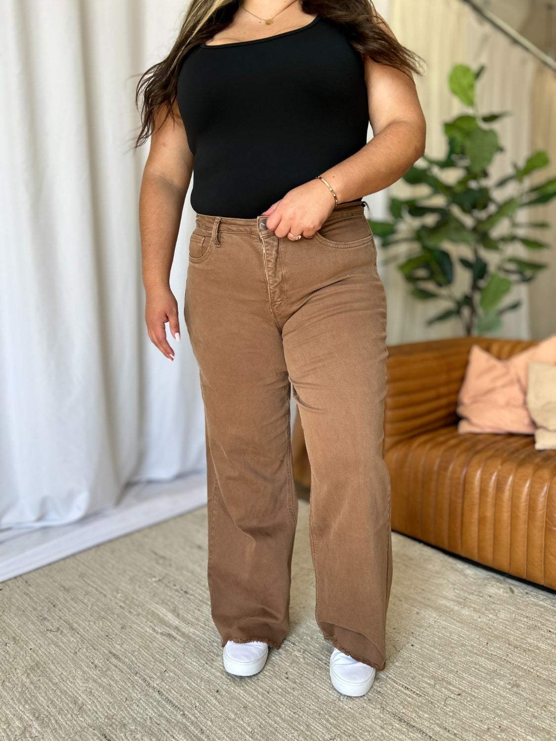 RFM Full Size High Rise Garment Dye Wide Leg Jeans - Trendsi - Flyclothing LLC
