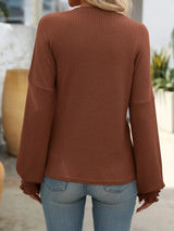 Ribbed Knit Ruffle Cuff T-Shirt - Trendsi - Flyclothing LLC