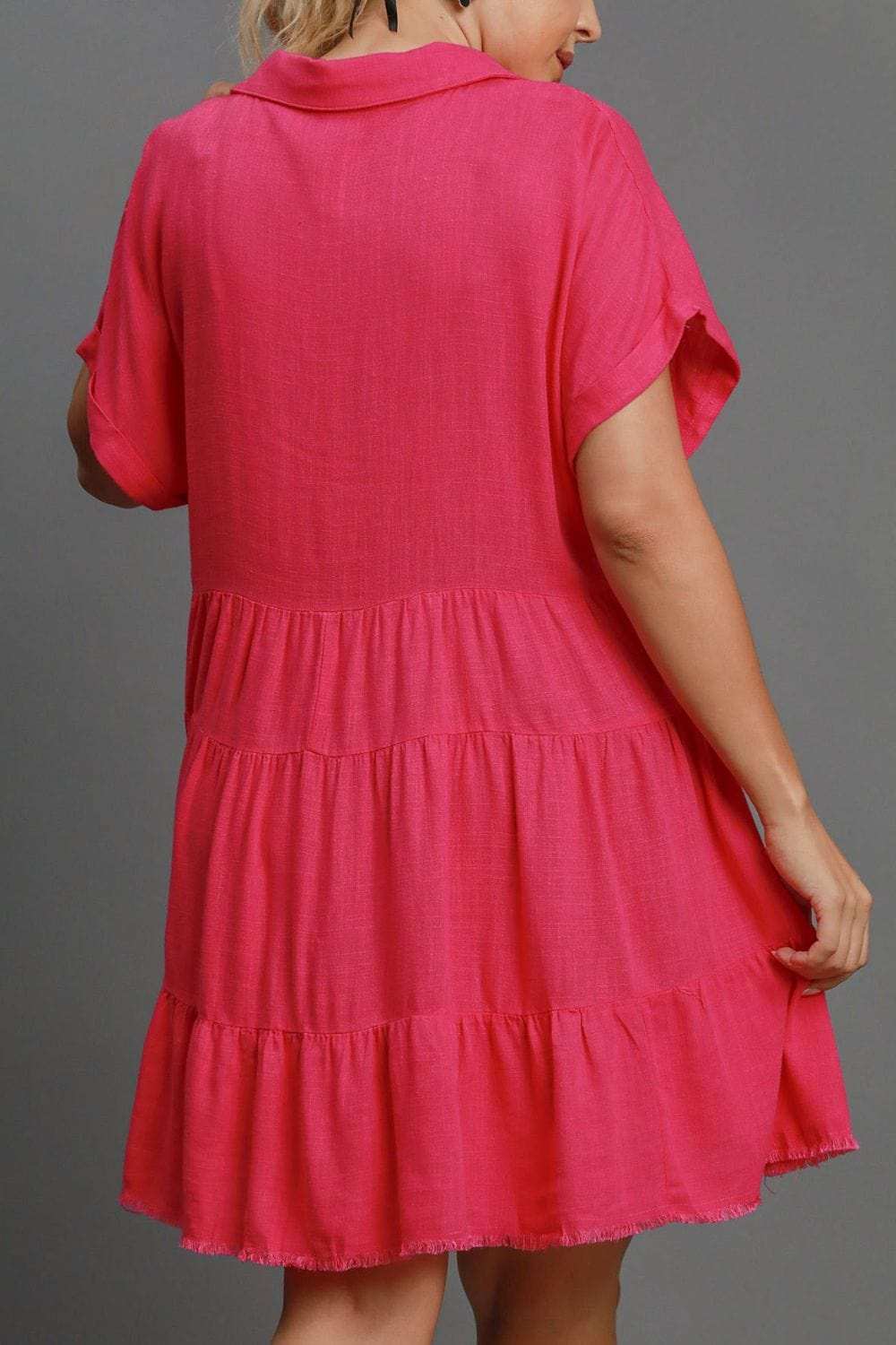 Umgee Full Size Raw Hem Folded Sleeve Tiered Dress Plus Size - Trendsi - Flyclothing LLC