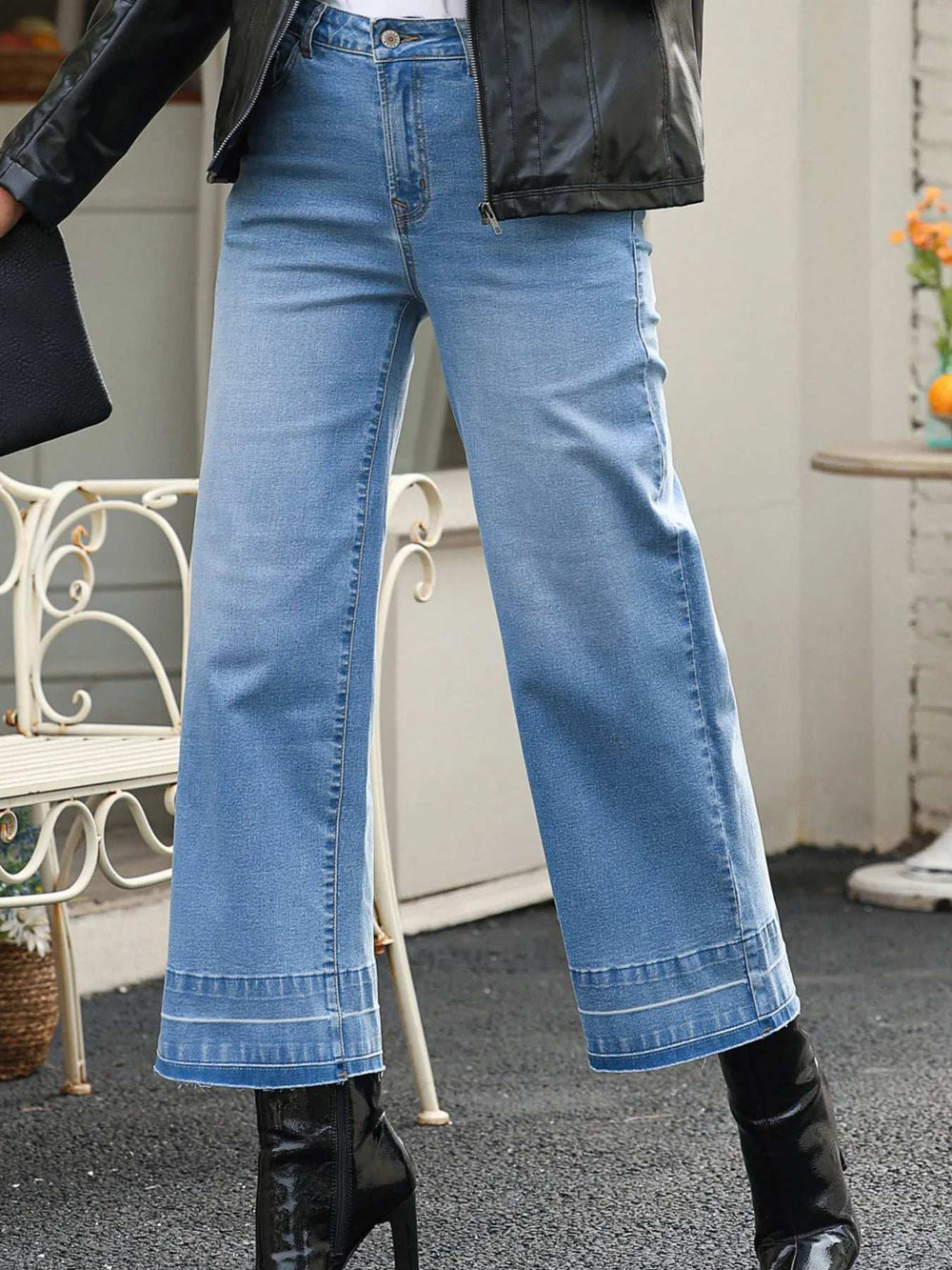 High Waist Wide Leg Washed Jeans - Trendsi - Flyclothing LLC
