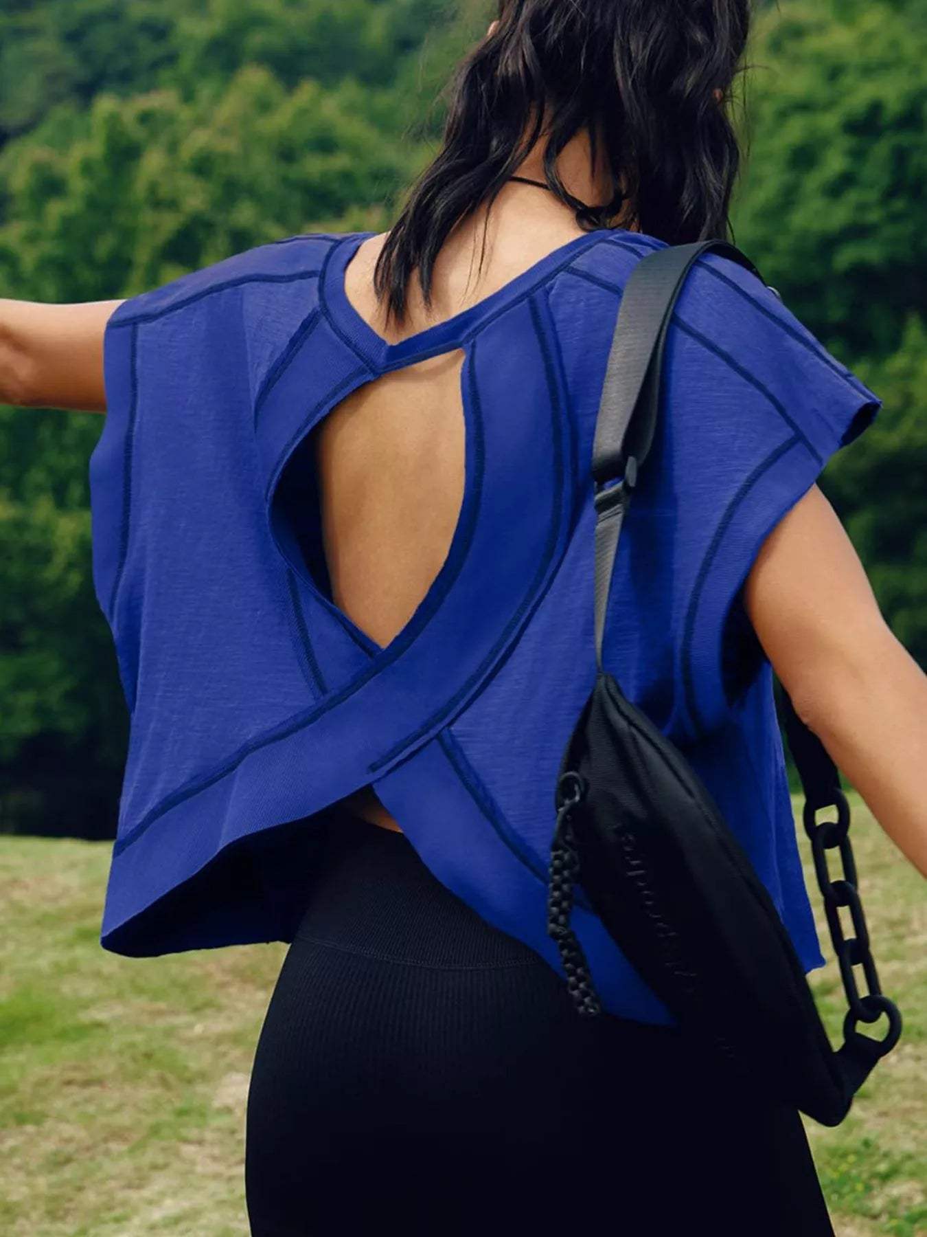 Cutout Back Short Sleeve T-Shirt - Trendsi - Flyclothing LLC