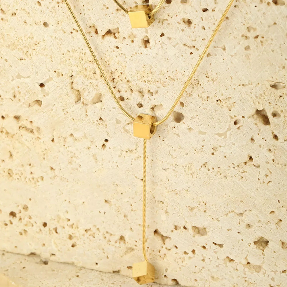 18K Gold-Plated Double Layered Geometric Necklace - Trendsi - Flyclothing LLC