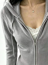 Zip-Up Cropped Hooded Cardigan - Trendsi - Flyclothing LLC