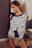 BiBi Stripe Yarn Dye Waffle One Shoulder Ribbon Detail Top - Trendsi - Flyclothing LLC