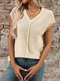 V-Neck Short Sleeve Knit Top - Trendsi