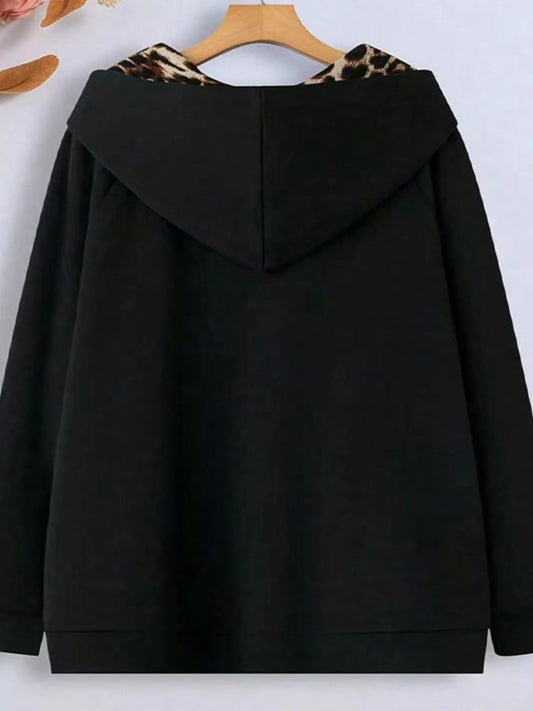 Hooded Leopard Lined Zip-Up Outerwear - Trendsi - Flyclothing LLC