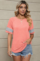 Striped Round Neck Short Sleeve T-Shirt - Trendsi - Flyclothing LLC