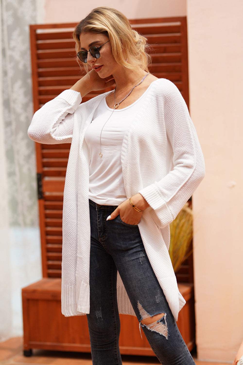 Open Front Long Sleeve Cardigan - Trendsi - Flyclothing LLC