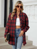 Plaid Collared Neck Long Sleeve Shirt - Trendsi - Flyclothing LLC