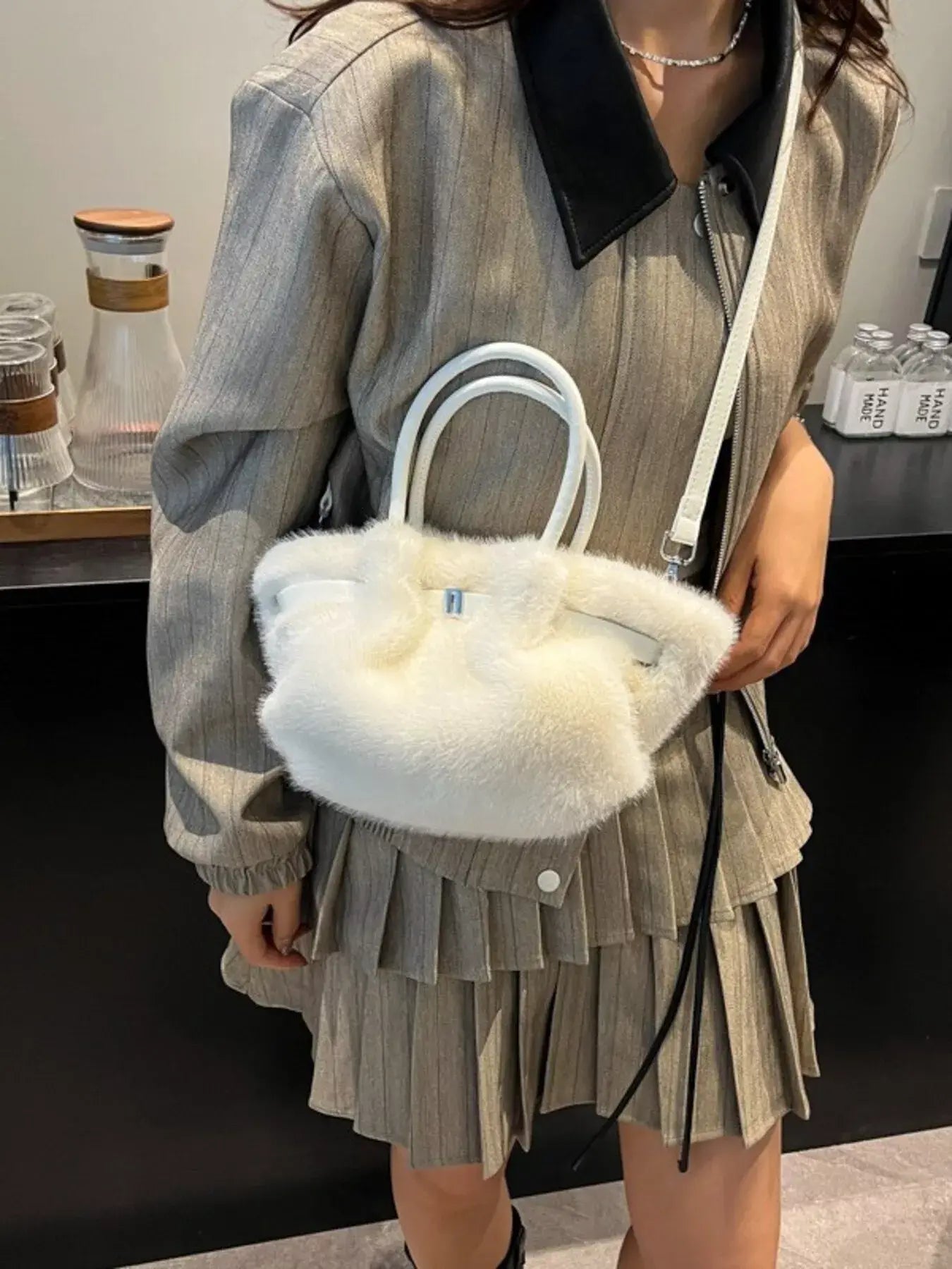 Fluffy Crossbody Bag with Buckle Detail - Trendsi - Flyclothing LLC